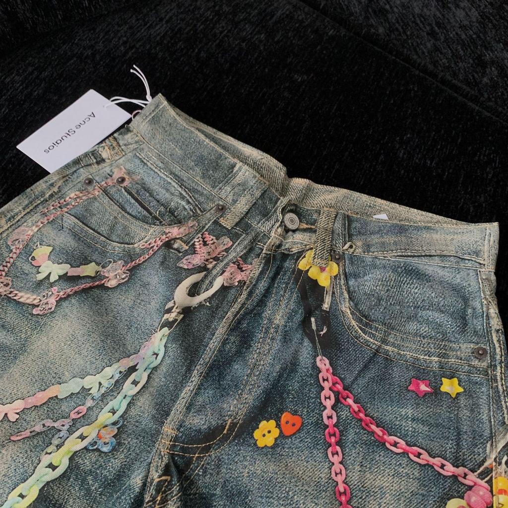 Jeans a Vita Alta Gamba Larga Stampa 3D AC25SS - Stile Americano