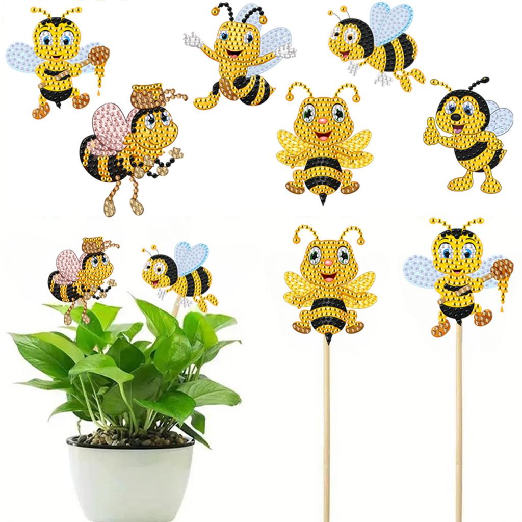 6Pcs Bee Stakes Diamond Art Kits Animal Diamond Art Garden Decor Kits DIY Crafts Diamond Art Craft Kits for Adults