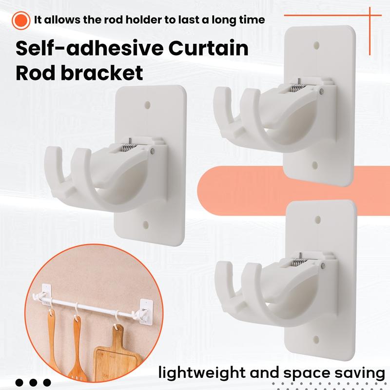 A95I-Vorhangstangenhalter 4 Stück, Selbstklebende Querstangenhaken, Bohrfreie Stangenaufhängung Wandmontagehaken Gardinenstange