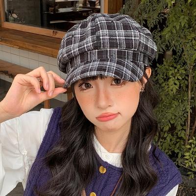Autumn and Winter All Match Newsboy Painter Hat with Big Head and Face Small Duck Tongue Beret