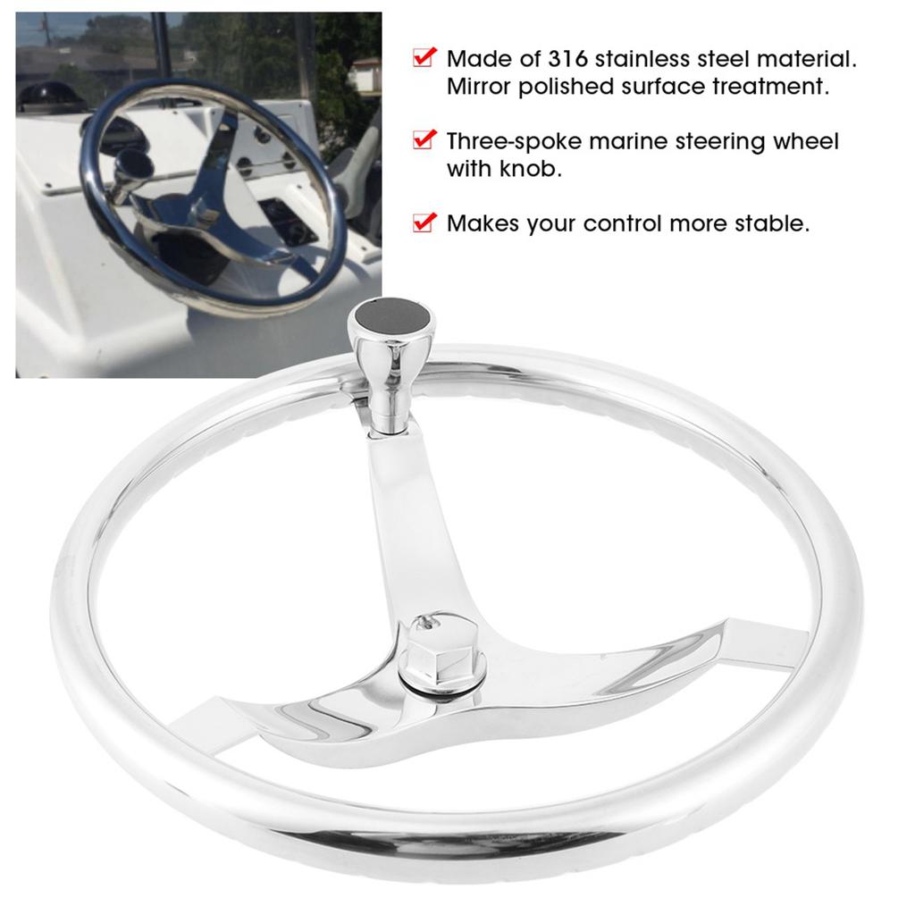 13‑1 2in 25 Degree Steering Wheel 3 Spoke with 5 8in Nut Knob Marine Boat Accessories
