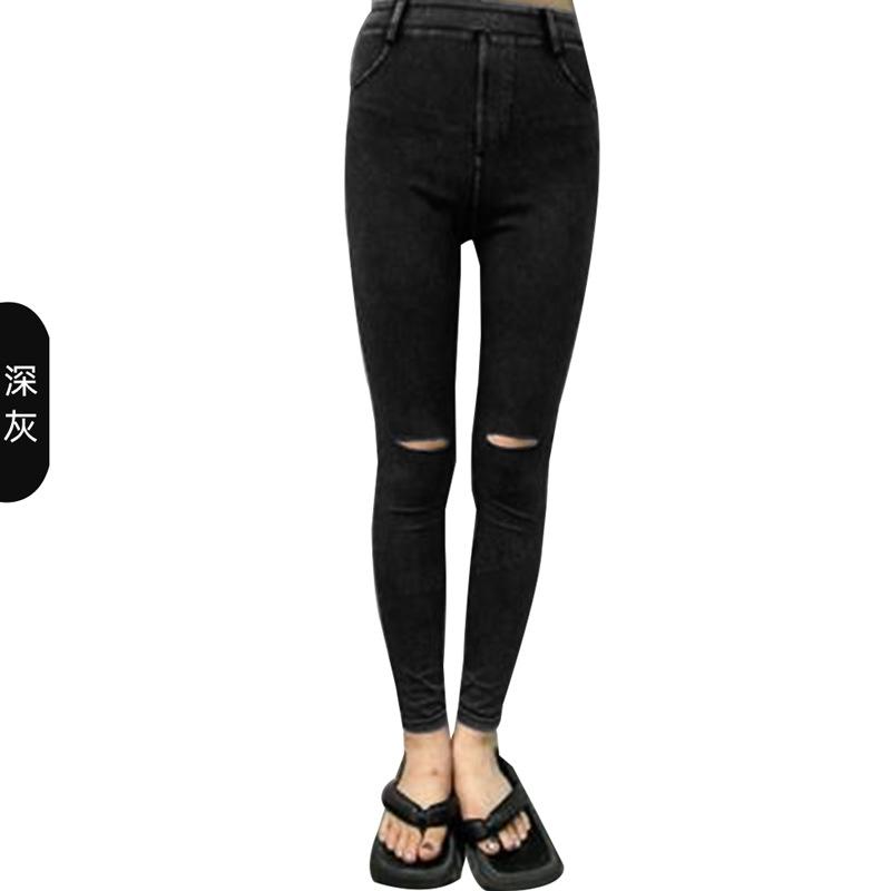 

Спортивные джинсы с рваными карманами, женские облегающие спортивные повседневные брюки с высокой талией и бедрами XS темно-серого