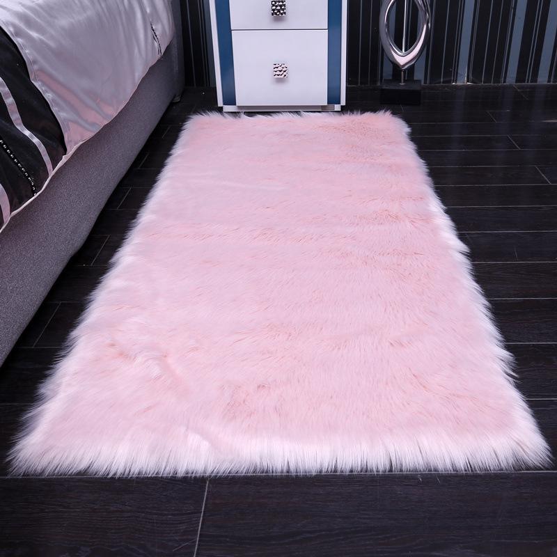 Large Rectangular White Plush Long-Pile Carpet for Living Room or Bedroom