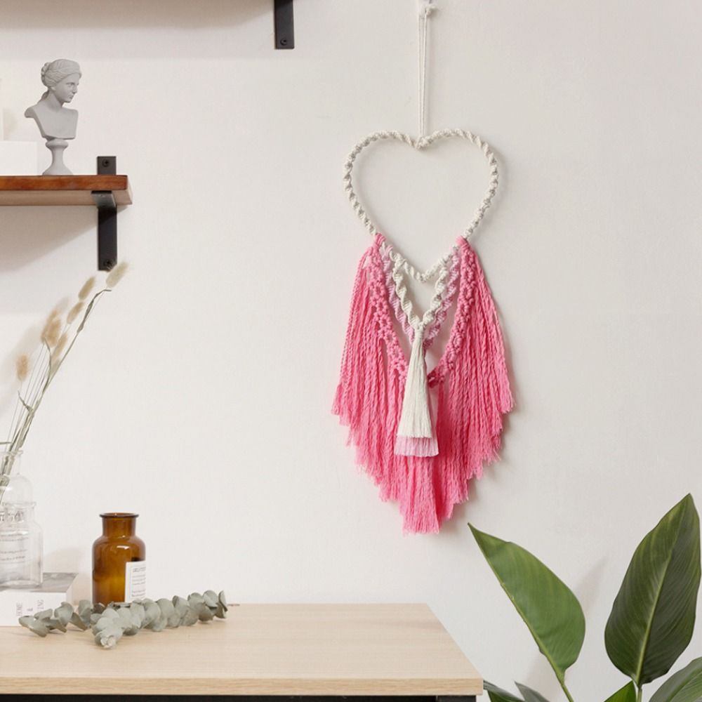 Hand-Woven Heart-shaped Macrame Tapestry Art Cotton Rope Tapestry Wall Hanging Tapestry  Dorm Room
