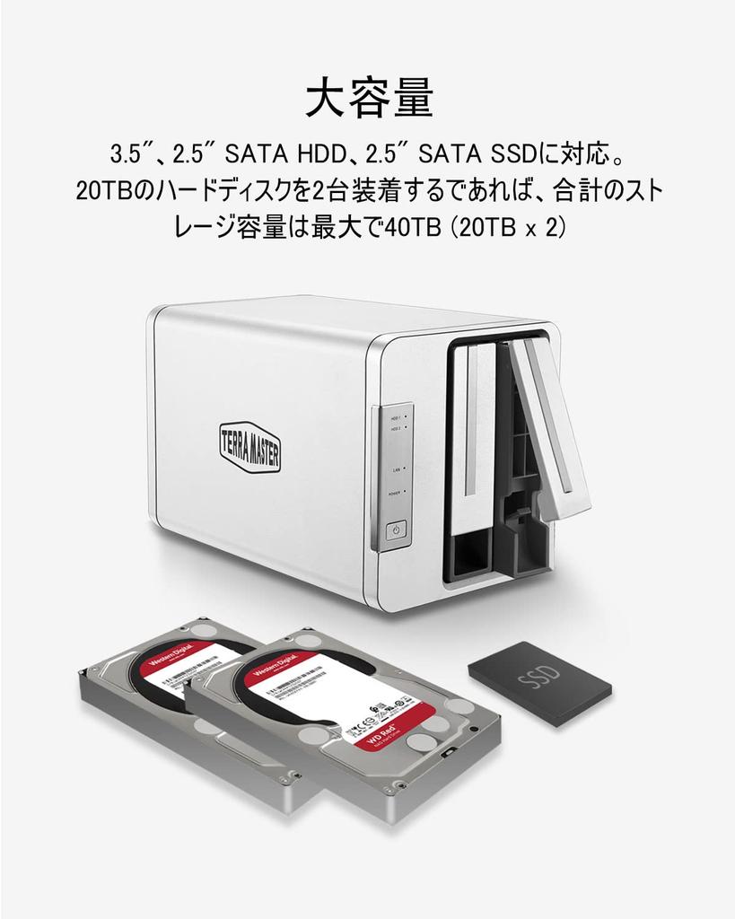 TerraMaster NAS for SMB Equipped with High Performance Celeron N5095 Processor CPU 4GB DDR4 2x Ports Not F2-423 2-bay Quad-core 2.5GbE "HDD Included"