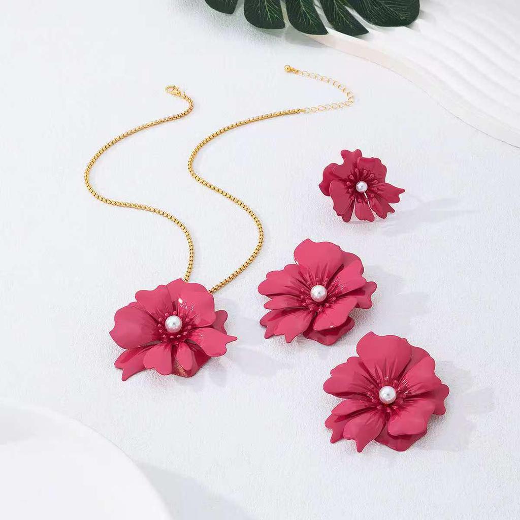 4-Piece Set: Fashionable Irregular Pearl Flower Earrings & Necklace, Middle Eastern Banquet Style for Women
