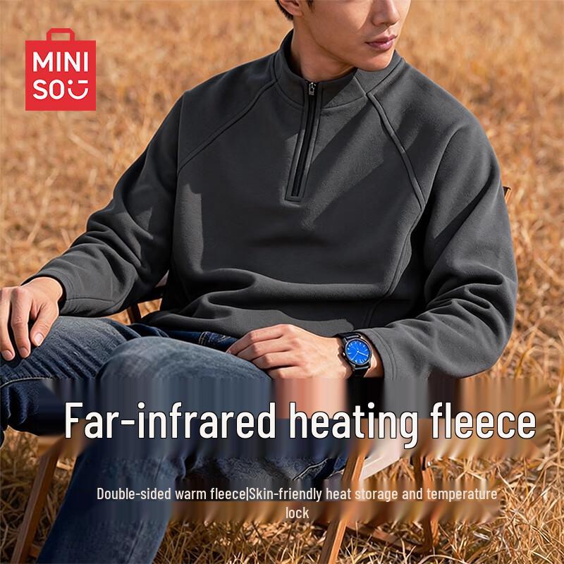 MINISO Men s Winter Warm Brushed Half-Zip Long Sleeve T-Shirt M