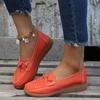 Summer Soft Leather Loafers Slip On Women Orange Flat Shoes Moccasins Female Comfortable Ladies Casual Mother Women's Flat Shoes