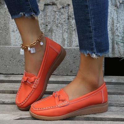 Sommerliche, weiche Leder-Loafer zum Hineinschlüpfen, orangefarbene flache Schuhe, Mokassins, bequeme, lässige Damenschuhe, flache Schuhe für Mütter