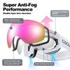 Odoland Snow Spherical OTG Glasses Mirrored UV400 Double Adult Size Pink VLT Goggles, Double-Layer Lenses, Anti-Fog, Compatible, Lenses, Protection,