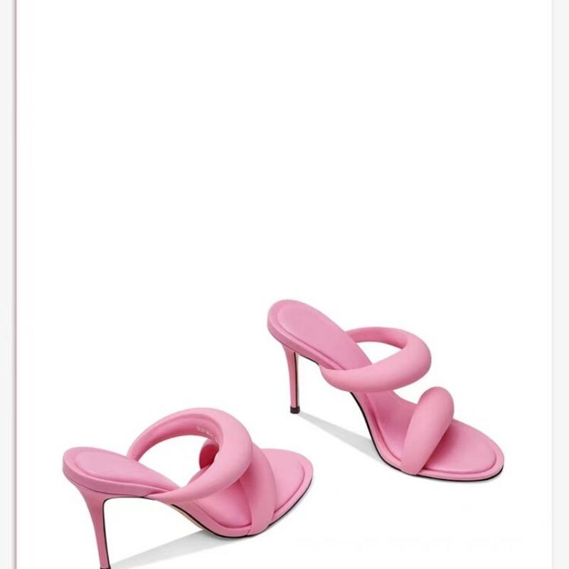 Fashion Brand Design Simple Solid Color Women's Slippers 2024 Summer New High Heel Black Gold Round Head Women's Sandals Size 34-46