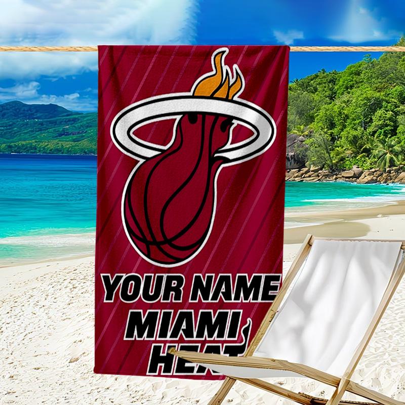 Custom Name Beach Towel Miami-Heat Basketball Art Beach Towel, Soft Microfiber, Gift for Her/Him, Birthday, for Pool, Beach, Travel, Fan gifts