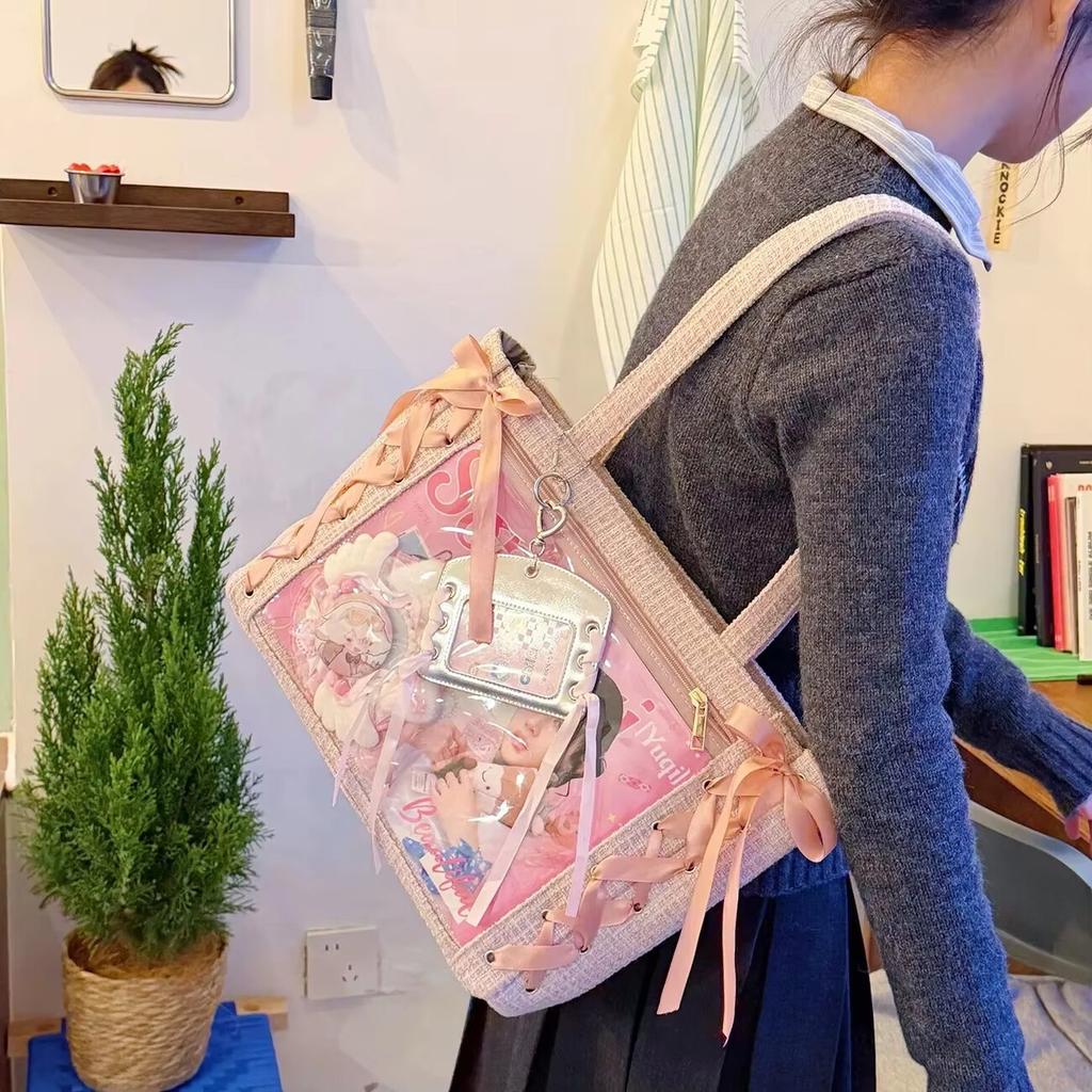 Y2K Cute Japanese Ins Ita Bag Lolita Girl Transparent Tote Crossbody Bag Large Capacity Casual Shoulder Bag Diy Display Handbags