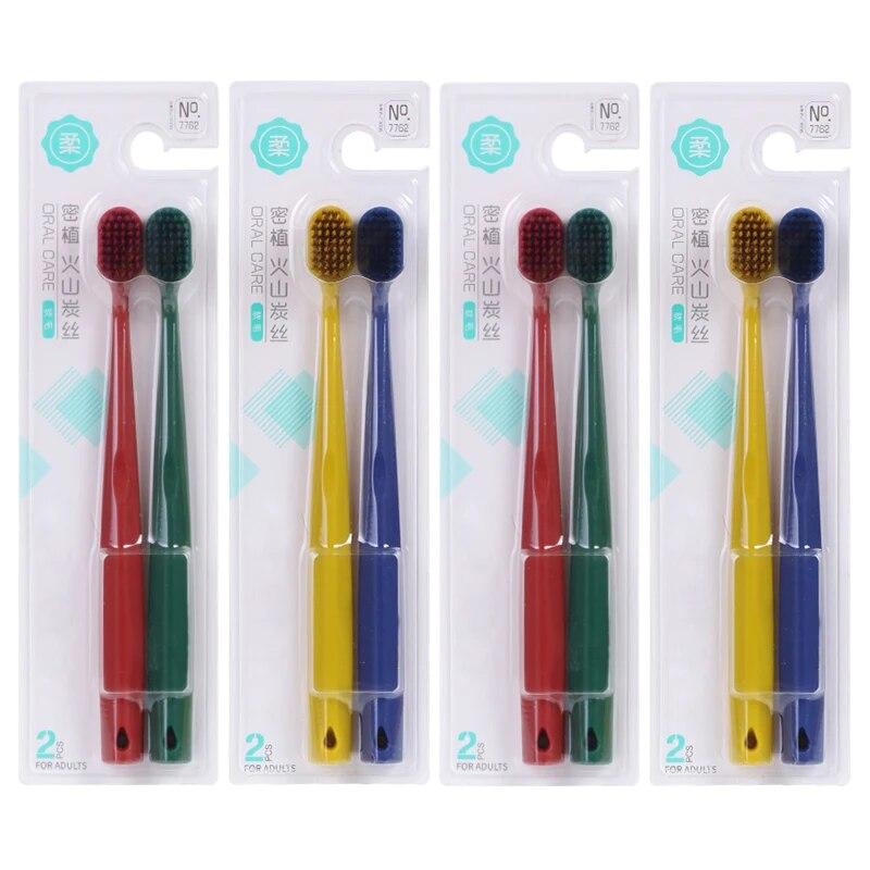 

8 шт. 4-цветных зубных щеток с широкой головкой и экстрамягкой щетиной, домашняя упаковка для взрослых, щетина из вулканизированного углеродного волокна, индивидуальная упаковка