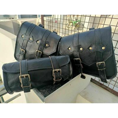 Real Black Goat Leather COMBO Motorcycle Saddle Bag Panniers Tool Pouch Side Bag