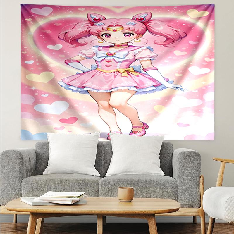 1PC Pink Heart Puella Magi Tapestry Accessories Playroom Tapestry, for Bedroom,Livingroom, dormitory Room Wall Decor Fan Birthday Gifts