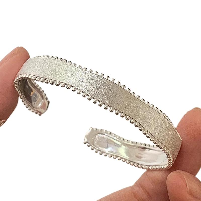 new in edge bead bangles couple's Simple brushed open irregular wide silver 925 Female bracelet fine jewelry adjustable