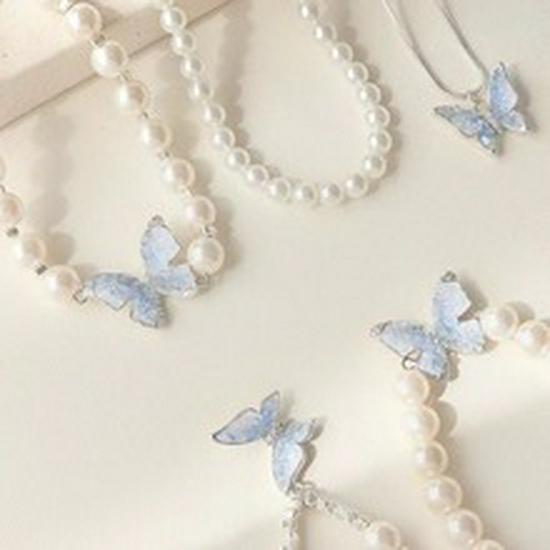 Crystal Butterfly Jewelry Set: Summer Blue Earrings & High-Class Collarbone Necklace with Light Luxury Style