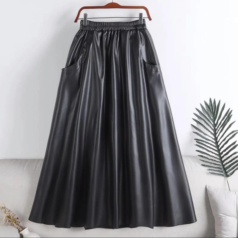 Leather Skirt for Women Casual Versatile Elastic High Waist Long Loose Trousers Solid Color Skirt