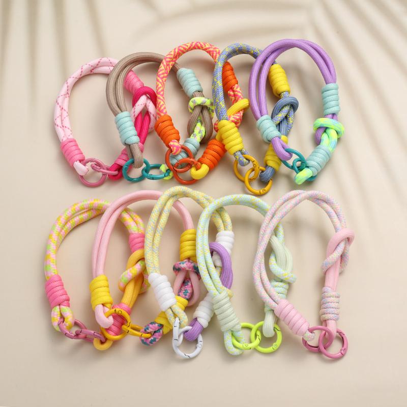 1Pcs Double Knot Hand Woven Rope Keychain Hanging Chain Ring Cord Phone Lanyard Anti-Loss Rope Keyring Wrist Strap