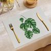 4/6/8 Stück Aquarell Monstera Blatt bedruckte Leinen-Platzdeckchen, Tropische Grünpflanzen Tischmatte Frühling Sommer Hausküchen-Tischdekoration