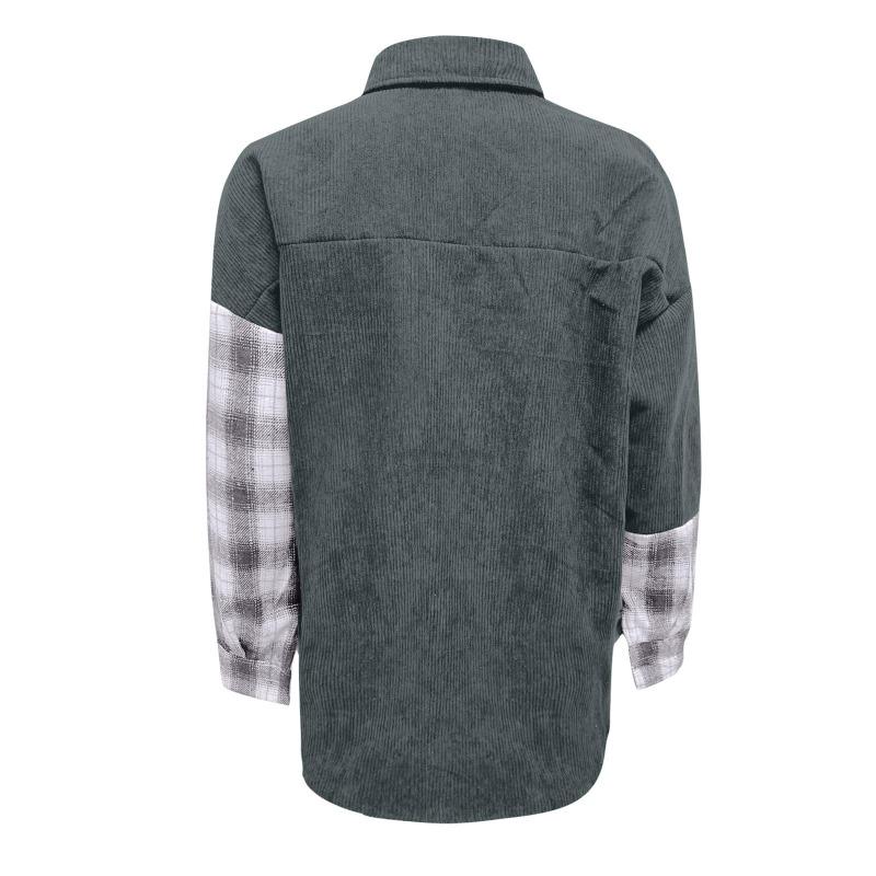 Women's Plaid Shirt Long Sleeved Loose Pocket Shirt Jacket