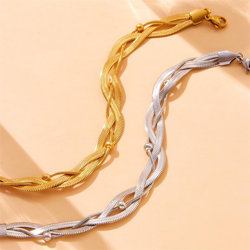 Gold Plated Layered Herringbone Bracelet Dainty Twist Chain Bracelet for Women