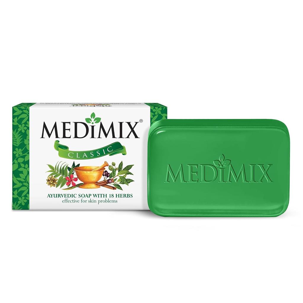 Medimix Classic Ayurvedic Soap 75g | Infused with 18 Natural Herbs for Acne, Skin Smoothening, and Body Odor Relief