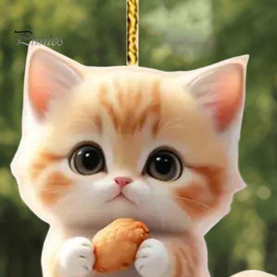 Cat Pendant Car Rearview Mirror Charm Acrylic Kitten Car Interior Decoration Christmas Tree Hanging Decoration for Home Window