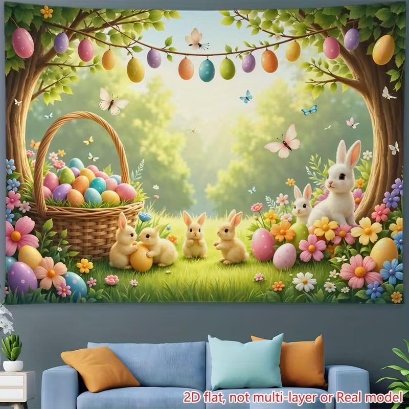2D Easter Photo Booth Backdrop, Cute Bunnies & Floral Garden Photography Background