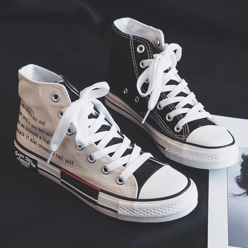 Damskie Urocze Dwukolorowe Buty Damskie Czarne Płócienne Wysokie Trampki Sportowe Dziewczęce Codzienne Płaskie Espadryle dla Mężczyzn