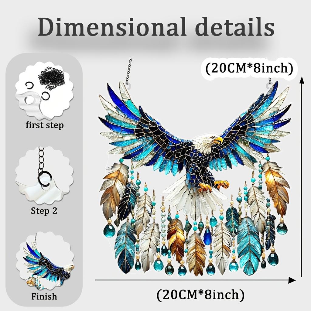 8in 2D Bald Eagle Dream Catcher Color Acrylic Window Decor Sunny Day Home Office Garden Yard Artistic Handmade Wall Hanging