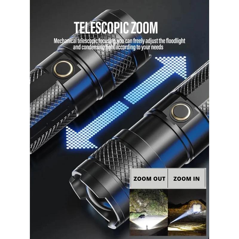 Powerful LED Flashlight Camping Torch ABS + Plastic Material Telescopic Zoom With Tail COB Floodlight Multiple Lighting Modes