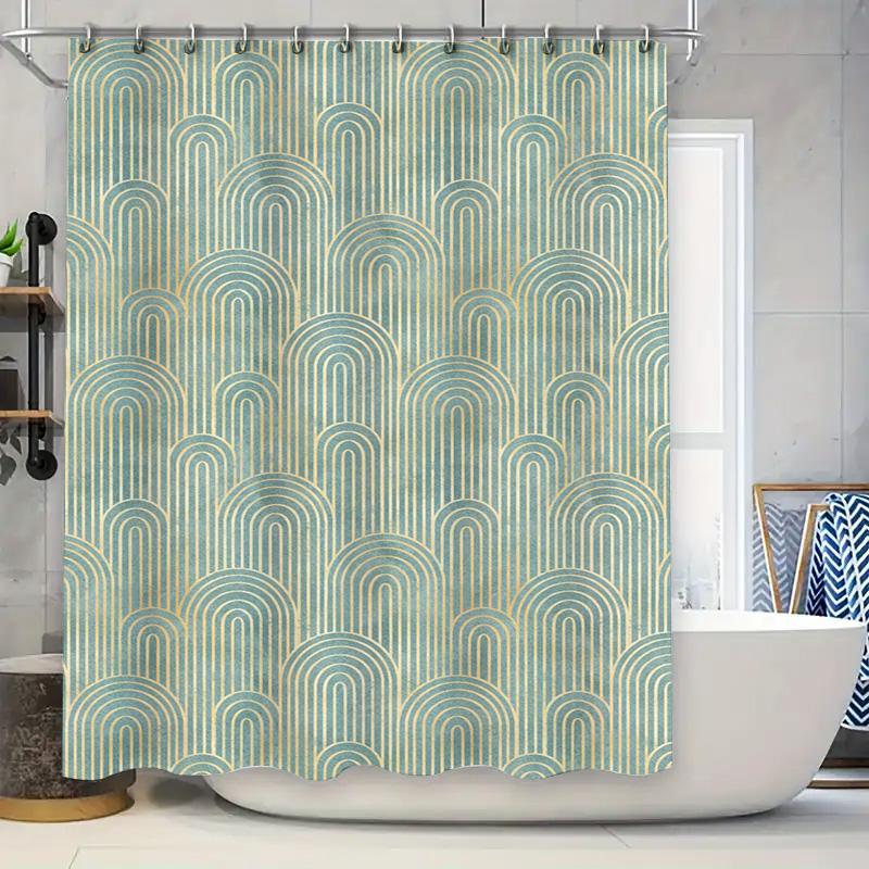 

Vintage Style Blue Green Waterproof Shower Curtains Perfect For Bathroom Decor Protection From Water Spills W60H190(CM)-1 Pcs