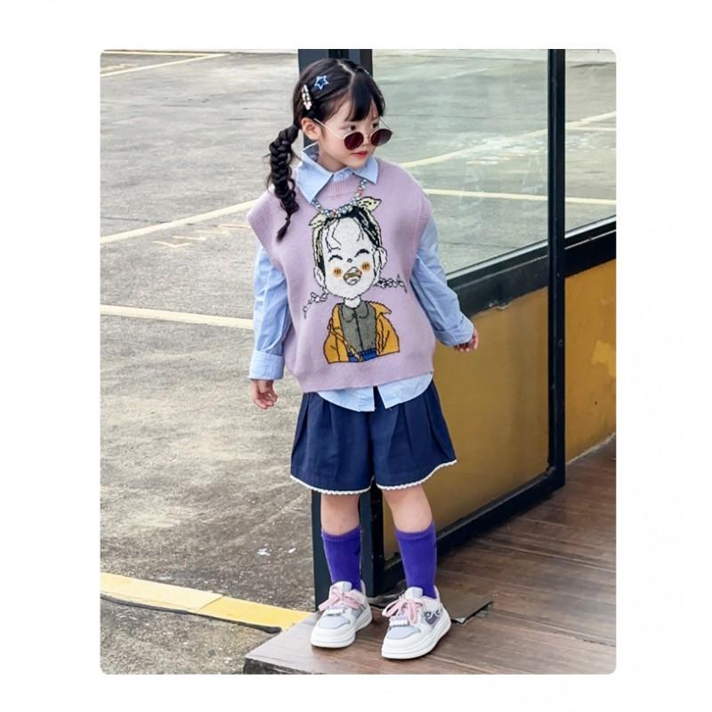 Girls Cartoon Print Soft Sole Casual Sneakers Kids Ages 4-6 Low Top Mesh Lining Breathable Synthetic Leather Shoes With