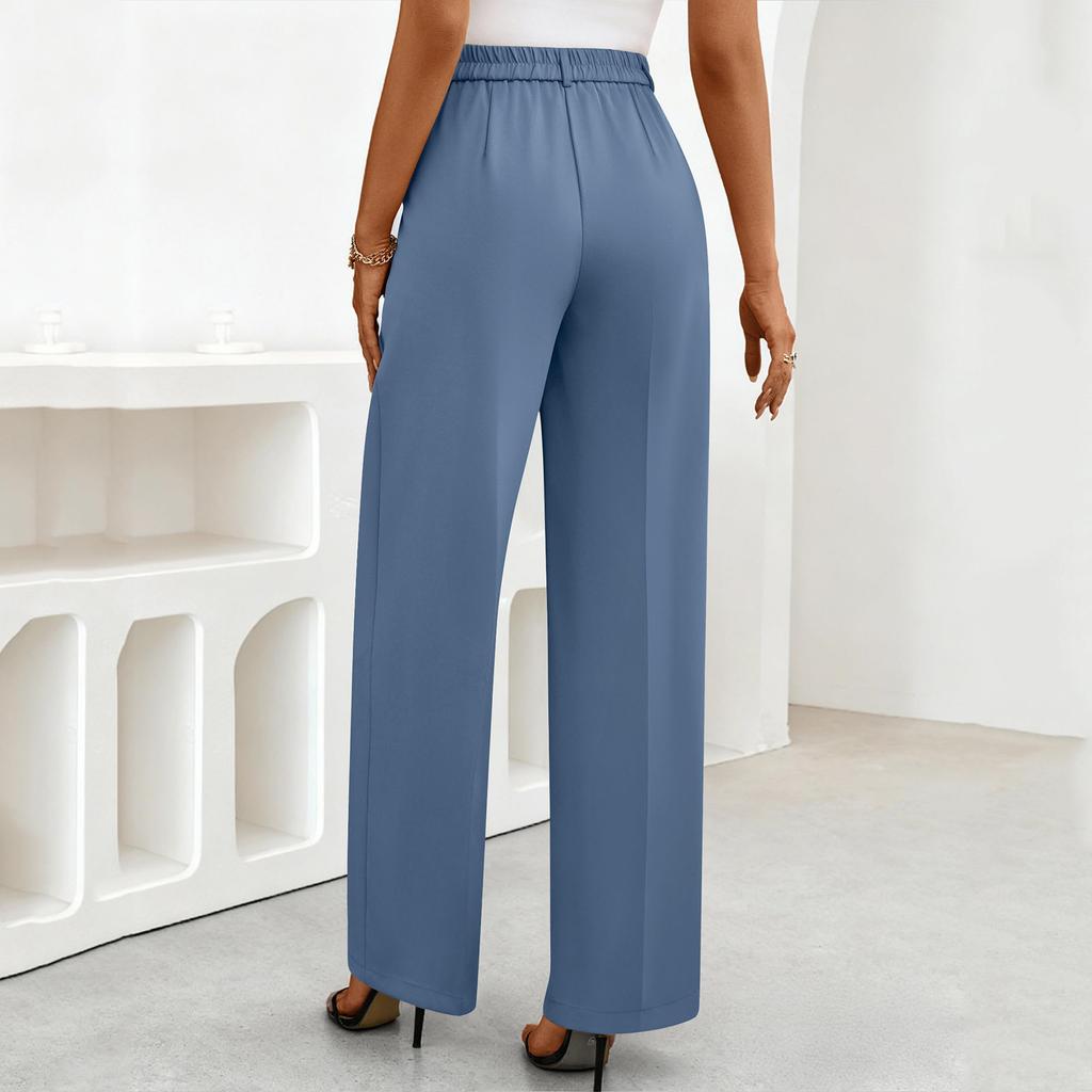 Damskie elastyczne spodnie z wysokim stanem, o swobodnym kroju, z szerokimi nogawkami, długie spodnie, spodnie z kieszeniami