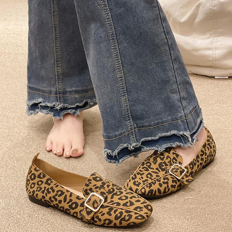 Fashion 2024 Brand Women's Shoes Slip On Women's Flats Fashion Leopard Print Daily Flats Women New Plus Size Square Toe Flat Low Heels