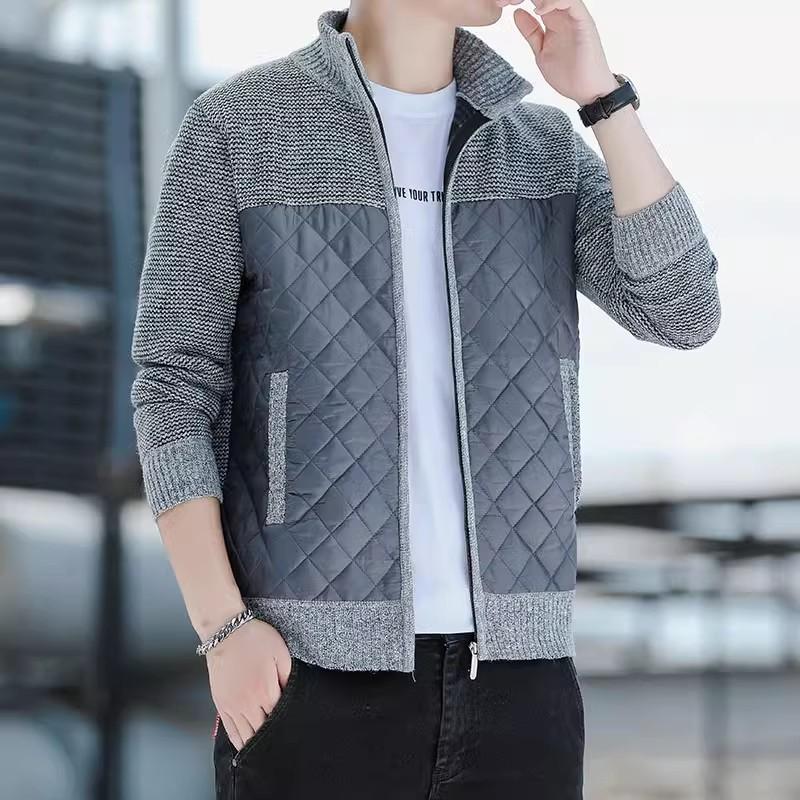 Pánské ležérní volné svetry kardigan na zip mikiny pánský kardigan stojáček slim volná bunda