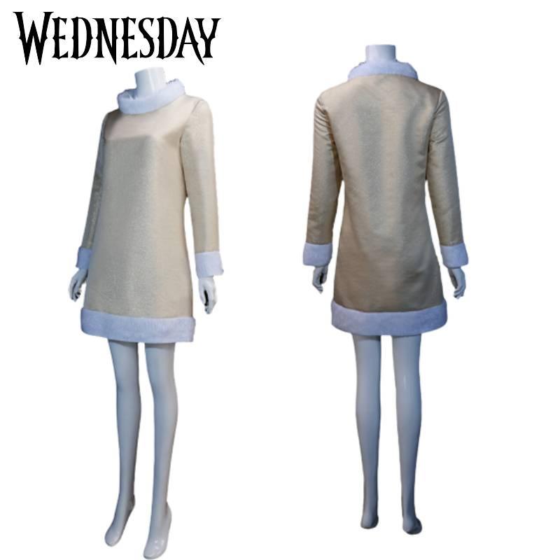 Enid Sinclair Hvit Kjole Cosplay Kostyme Addams Halloween Antrekk