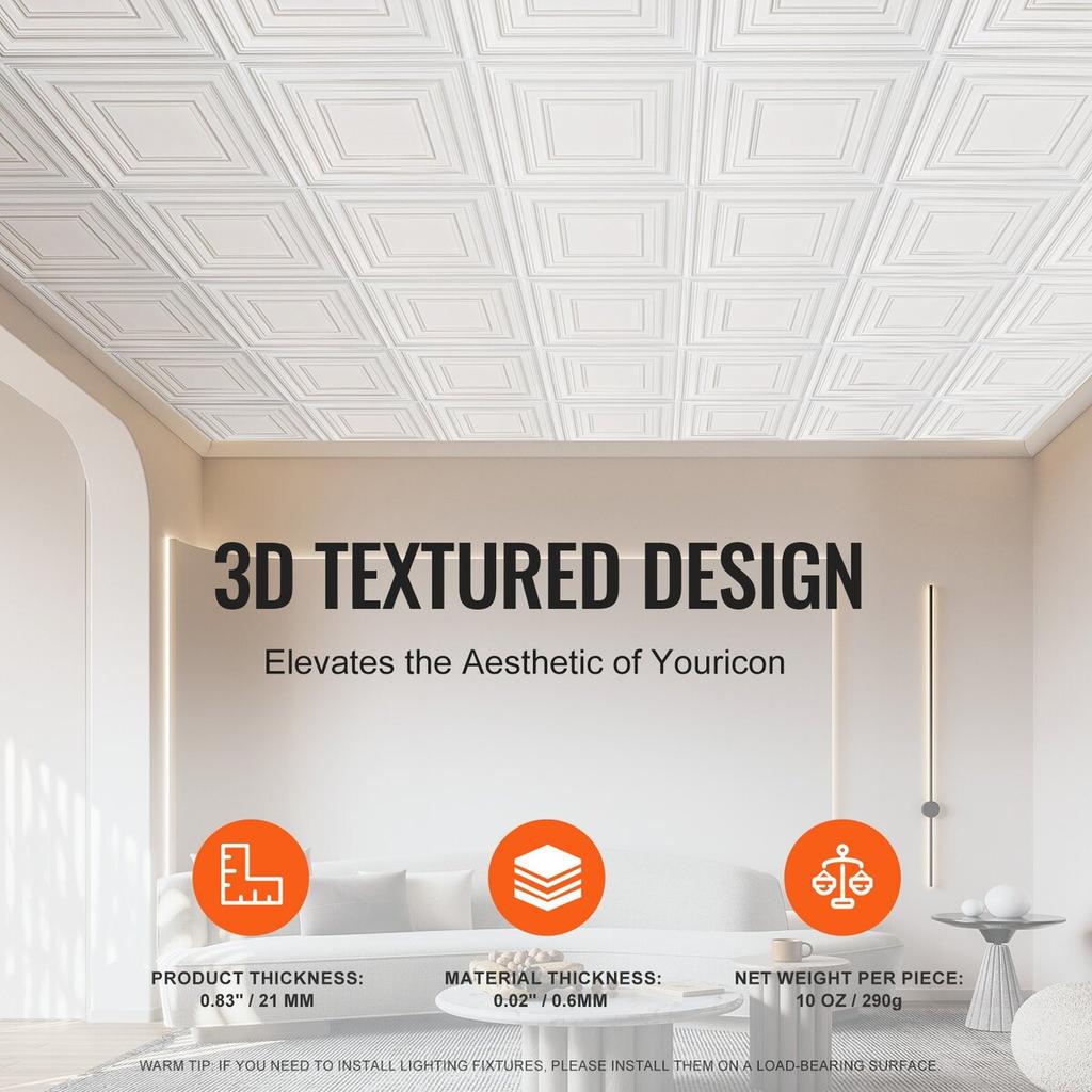 Ceiling Tiles 12-Pack 24 X 24 In PVC Easy Installation White Peg Pattern