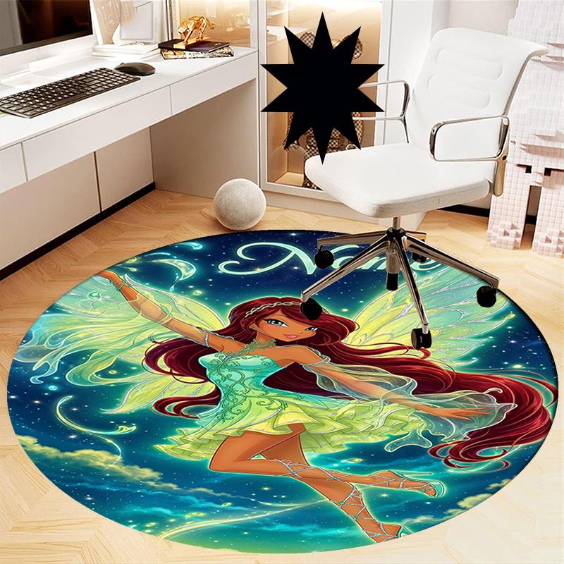 Custom Name Winx Club Printed Round Rug Carpet Chair Rug Area Rug Entryway Doormats,for Office Chair Living Room Bedroom Kitchen Room.