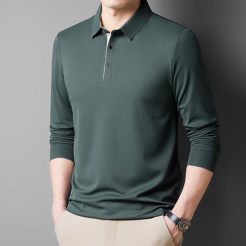 

Мужская бесшовная рубашка поло с длинными рукавами, свободная рубашка с лацканами средней длины, футболка 4XL