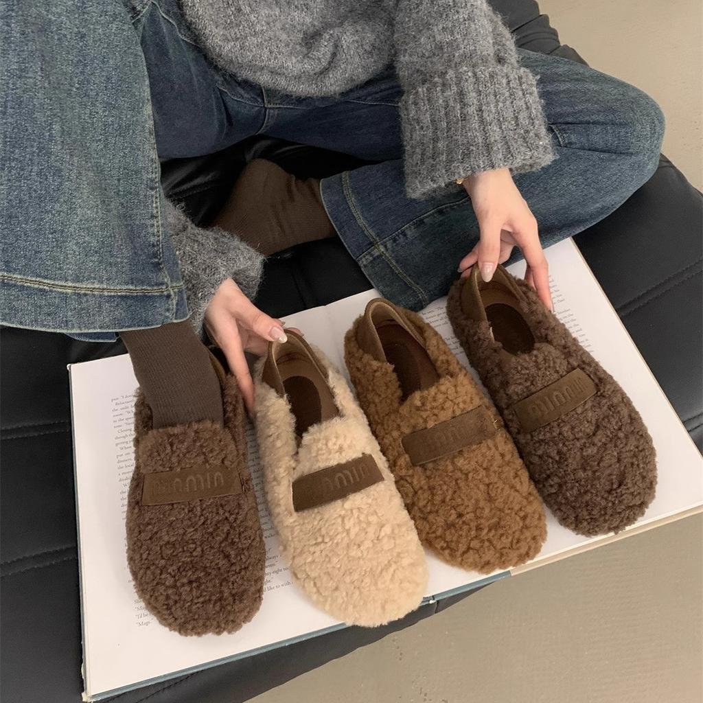 Evening wind fluffy shoes women's outer wear 2025 autumn and winter new Mary Jane plush single shoes soft sole plush warm cotton shoes