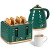2-in-1 Toaster and Kettle Set, 7 Browning Levels, Defrost and Reheat Function, Green