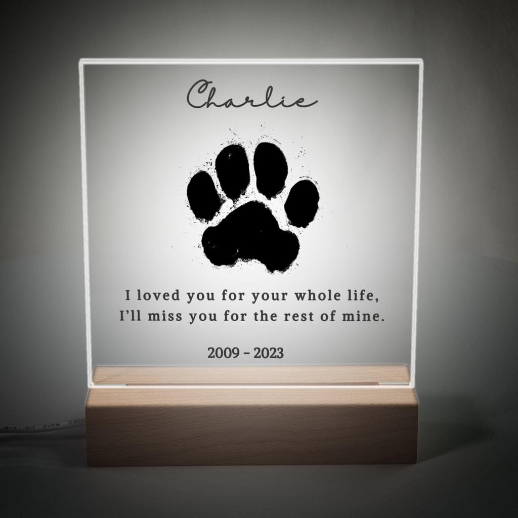 Personalized Pet Memorial Paw Print Memorial Gift Plaque Custom Pet Name Wooden Base Creative Tabletop Decor Lovely Present