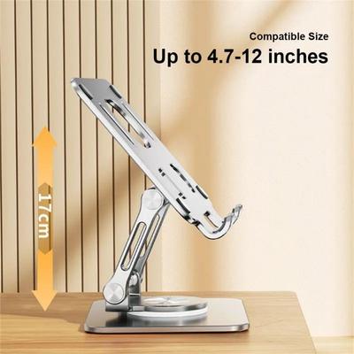 Suporte giratório para tablet 360 ° adequado para iPad, suporte dobrável ajustável para tablet, suporte de mesa para telefone de alumínio para aulas online