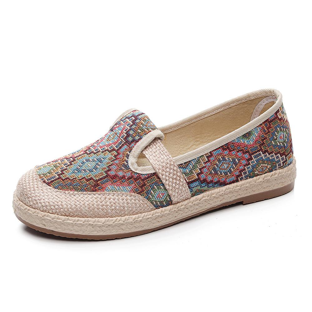 Embroidered Ethnic Style Women's Slip-On Canvas Shoes Breathable Linen Soft Bottom Flat Heel Casual Footwear