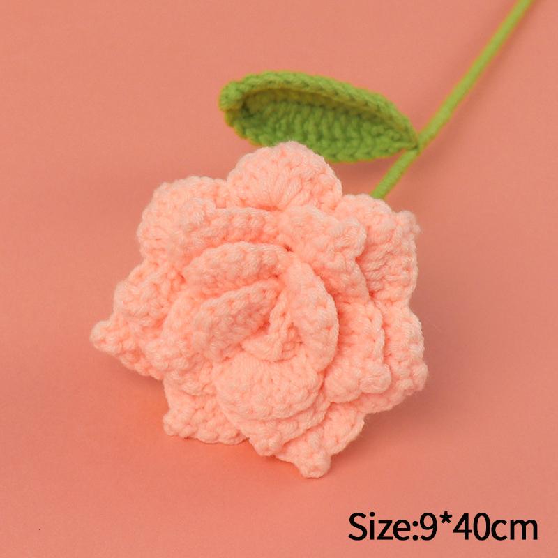 Carnation Crochet Flower Hand Woven Bouquet Artificial Flowers Knitting Flower Rose Teacher's Day Mother's Day Birthday Gift