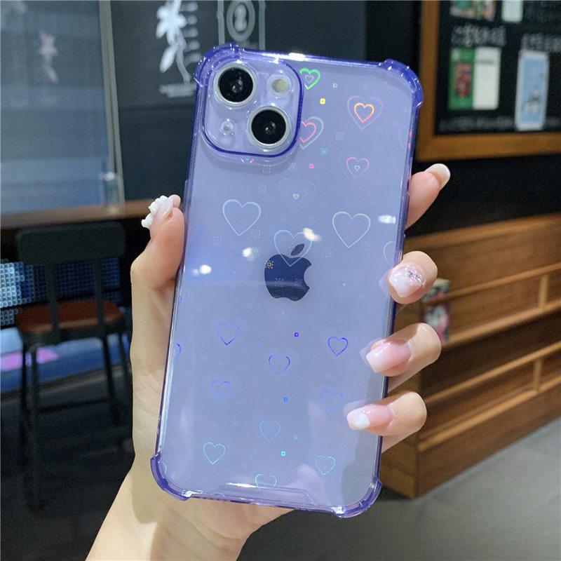 Luxury Reflective Holographic Love Heart Case For Iphone 13 12 11 Pro Max Mini Xs X Xr 7 8 Plus Se 2020 Soft Clear Buffer Cover