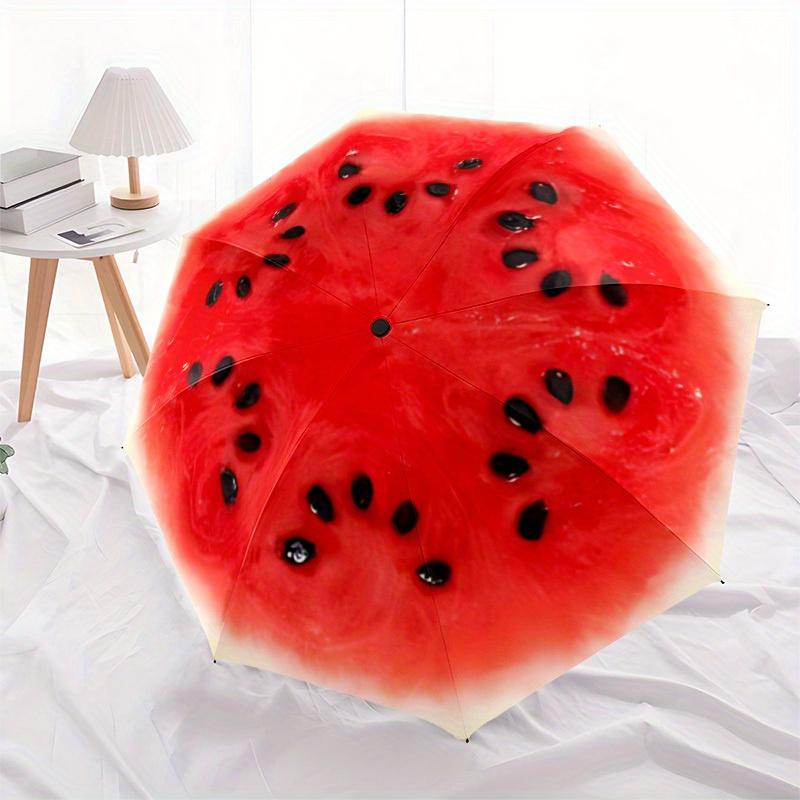 1pc Watermelon Seeds Automatic Open/Close Umbrella with One Touch Button,, Windproof Design   Lightweight Portable Umbrella for Women & Men6146